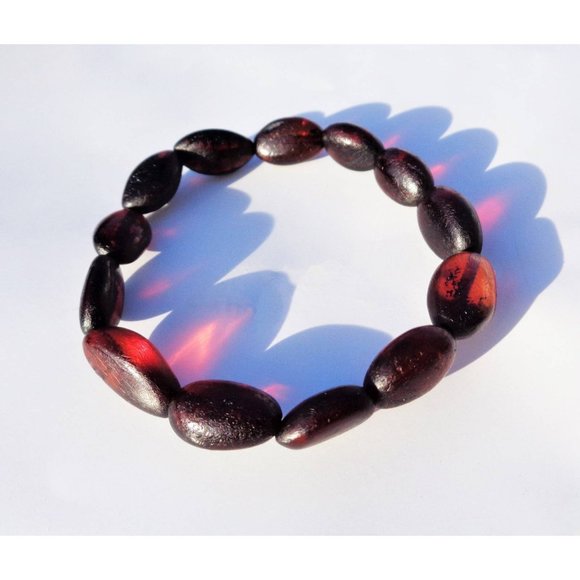 Raw Black Cherry BALTIC Amber Bracelet, Oval Beads Amber Anklet - Picture 1 of 2